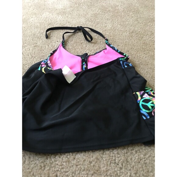 Xhilaration Girls Peace Sign Print Swim Top Tie Back Neck Size L 10-12 - Picture 3 of 7